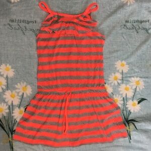 Girls' Coral and Gray Striped Swim Coverup Dress